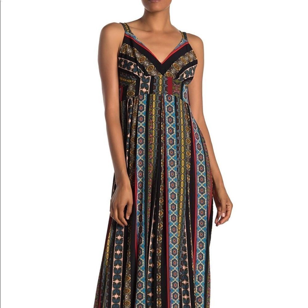 T Tahari Black Sleeveless Tile Stripe Maxi Dress Size M